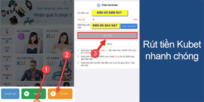 Lệnh rút tiền Kubet  được thực hiện qua thẻ cào điện thoại